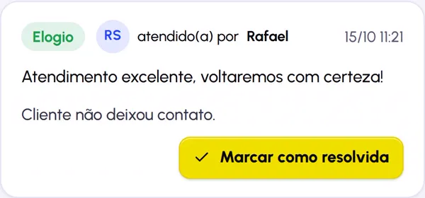 Mensagem de elogio recebida no painel